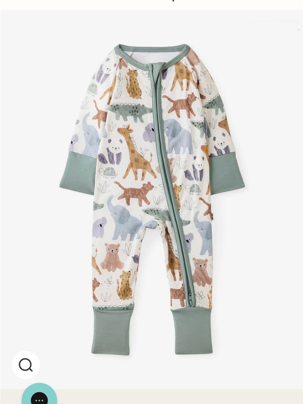 Little Sleepies Green Trim Jungle Animal One-Piece Pajamas
